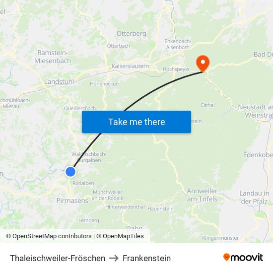 Thaleischweiler-Fröschen to Frankenstein map