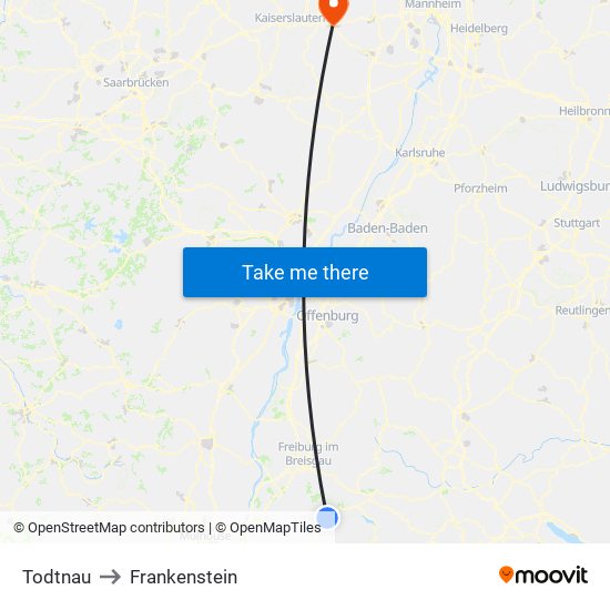 Todtnau to Frankenstein map