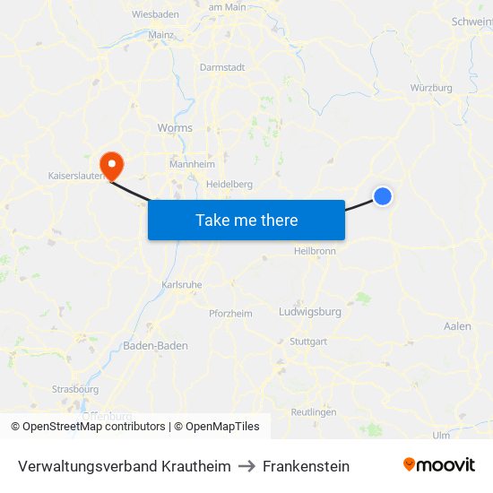 Verwaltungsverband Krautheim to Frankenstein map
