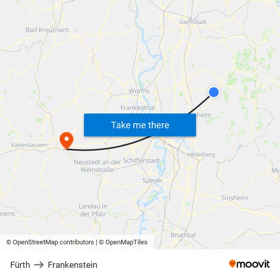 Fürth to Frankenstein map