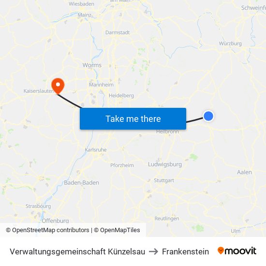 Verwaltungsgemeinschaft Künzelsau to Frankenstein map