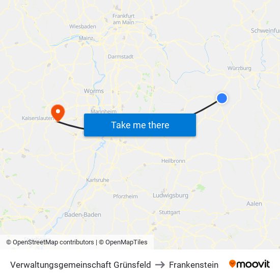 Verwaltungsgemeinschaft Grünsfeld to Frankenstein map