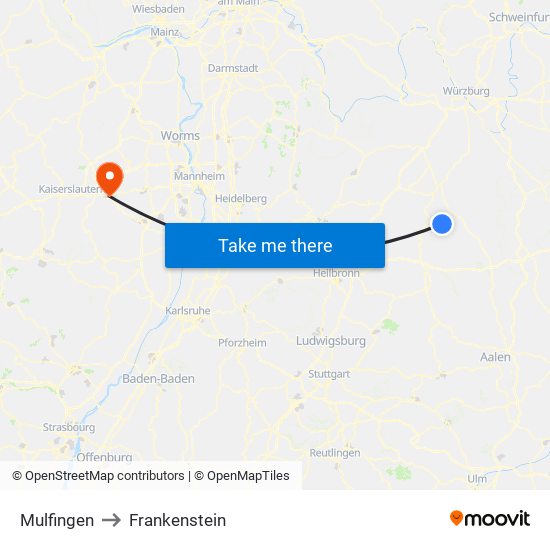 Mulfingen to Frankenstein map