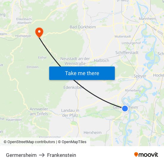 Germersheim to Frankenstein map