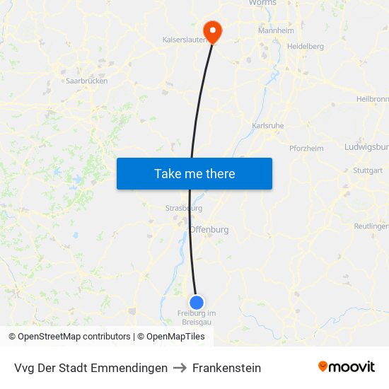 Vvg Der Stadt Emmendingen to Frankenstein map