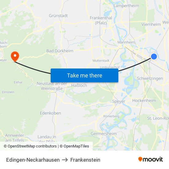 Edingen-Neckarhausen to Frankenstein map