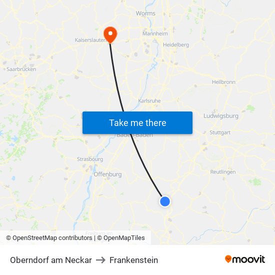 Oberndorf am Neckar to Frankenstein map