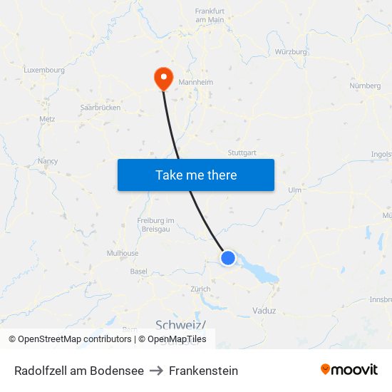 Radolfzell am Bodensee to Frankenstein map