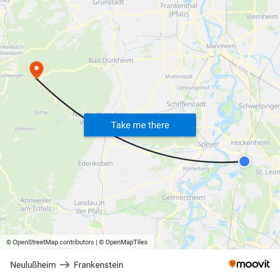 Neulußheim to Frankenstein map