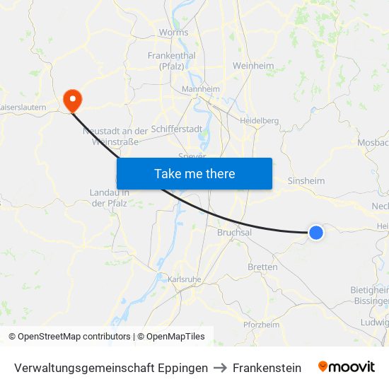 Verwaltungsgemeinschaft Eppingen to Frankenstein map