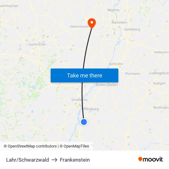 Lahr/Schwarzwald to Frankenstein map