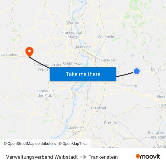 Verwaltungsverband Waibstadt to Frankenstein map
