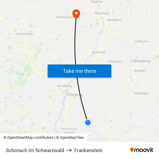 Schonach Im Schwarzwald to Frankenstein map