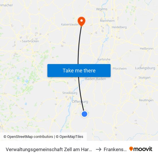 Verwaltungsgemeinschaft Zell am Harmersbach to Frankenstein map