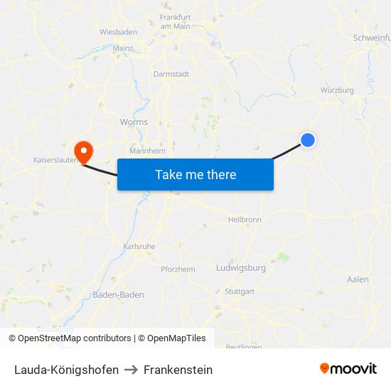 Lauda-Königshofen to Frankenstein map