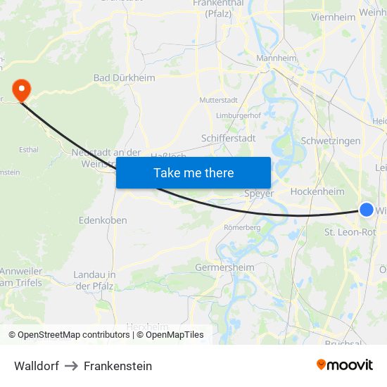 Walldorf to Frankenstein map