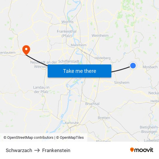 Schwarzach to Frankenstein map