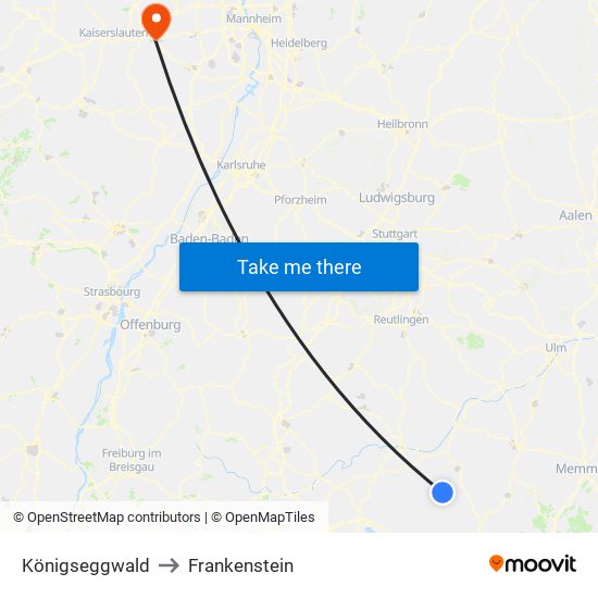 Königseggwald to Frankenstein map