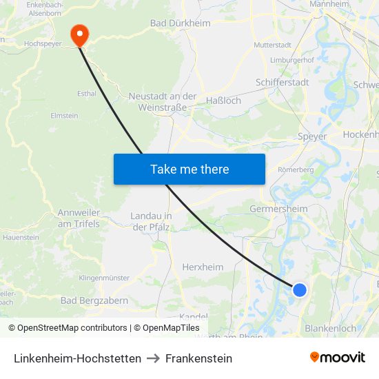 Linkenheim-Hochstetten to Frankenstein map