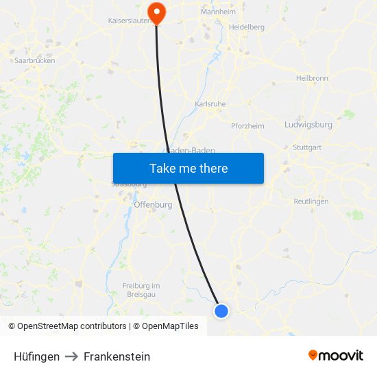 Hüfingen to Frankenstein map