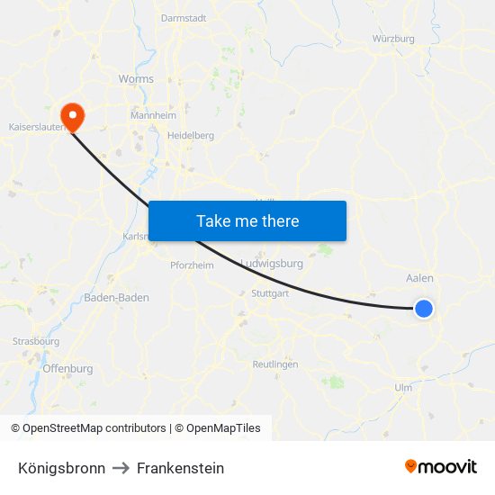 Königsbronn to Frankenstein map