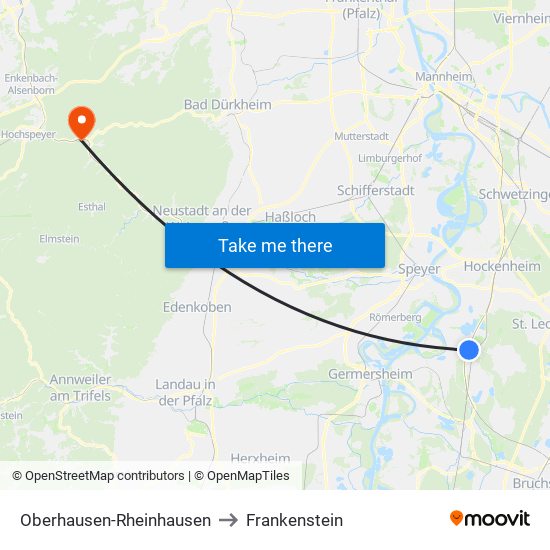 Oberhausen-Rheinhausen to Frankenstein map