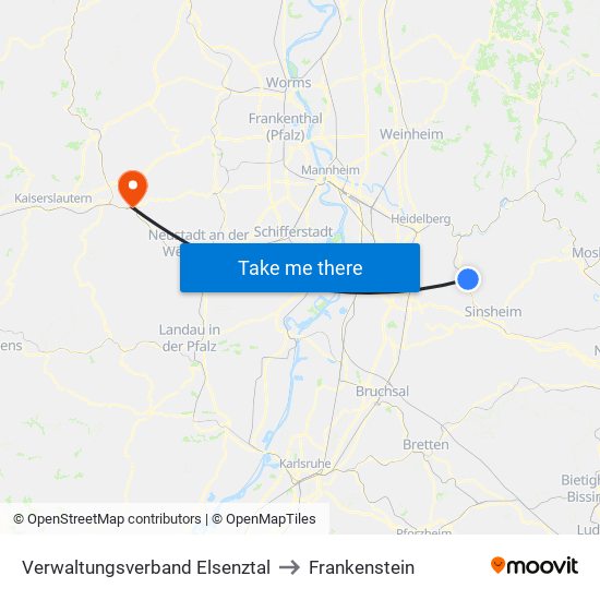 Verwaltungsverband Elsenztal to Frankenstein map