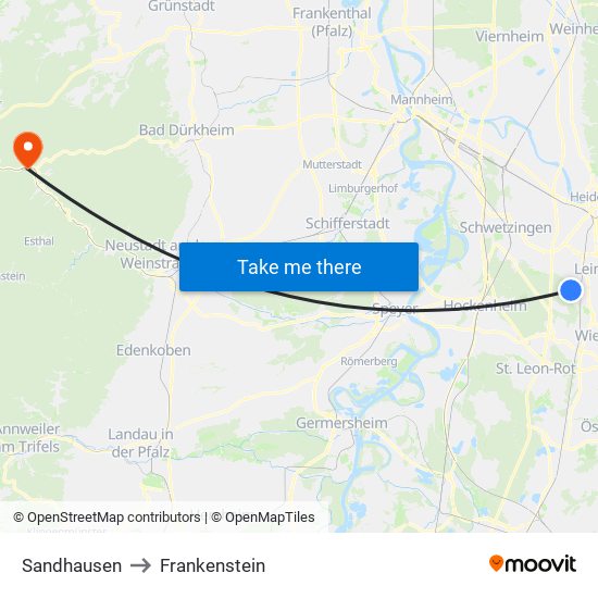 Sandhausen to Frankenstein map