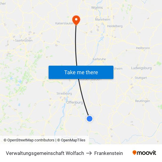 Verwaltungsgemeinschaft Wolfach to Frankenstein map
