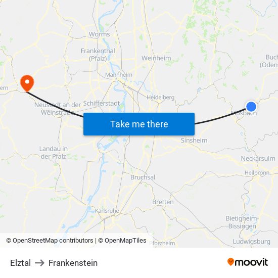 Elztal to Frankenstein map