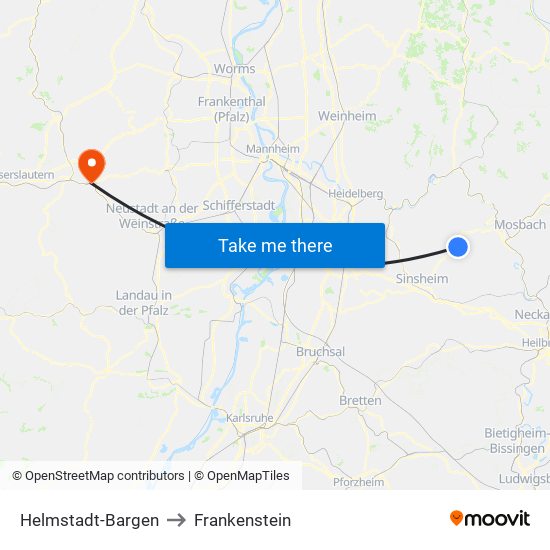 Helmstadt-Bargen to Frankenstein map