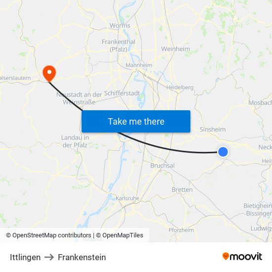 Ittlingen to Frankenstein map