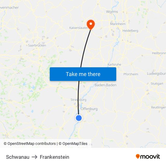 Schwanau to Frankenstein map