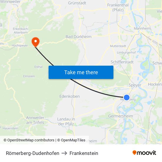 Römerberg-Dudenhofen to Frankenstein map