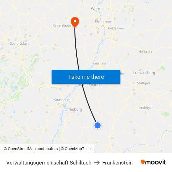 Verwaltungsgemeinschaft Schiltach to Frankenstein map