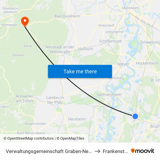 Verwaltungsgemeinschaft Graben-Neudorf to Frankenstein map