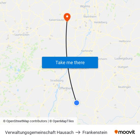 Verwaltungsgemeinschaft Hausach to Frankenstein map