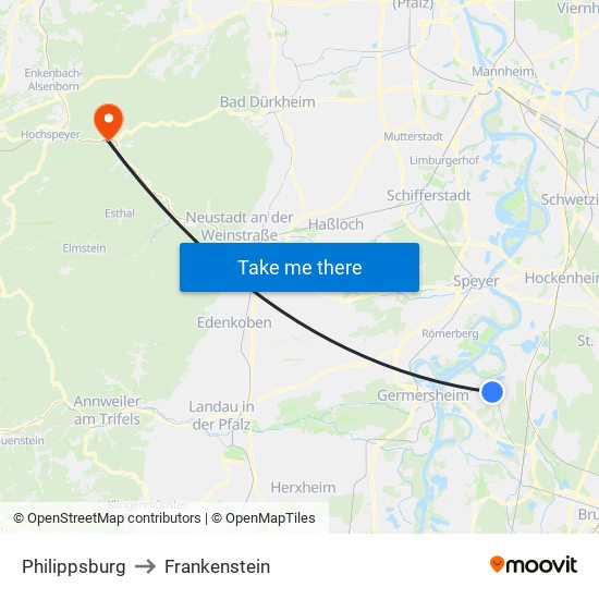 Philippsburg to Frankenstein map