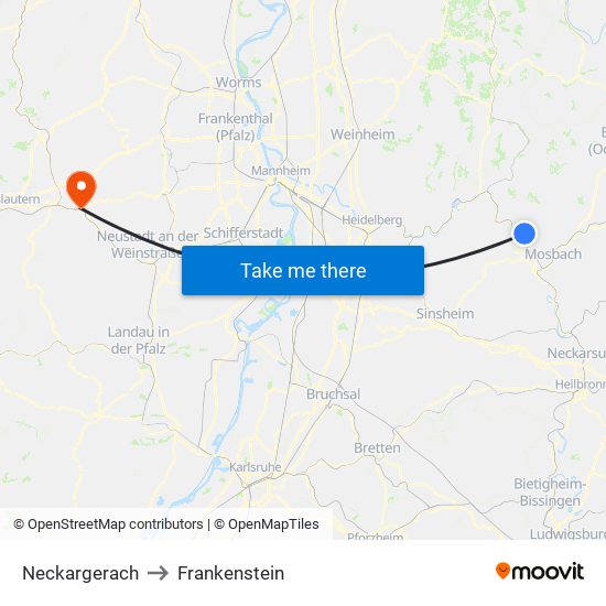 Neckargerach to Frankenstein map