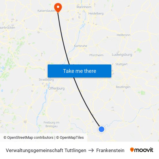 Verwaltungsgemeinschaft Tuttlingen to Frankenstein map