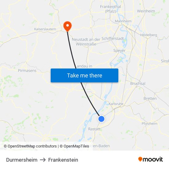 Durmersheim to Frankenstein map