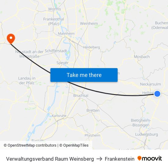 Verwaltungsverband Raum Weinsberg to Frankenstein map