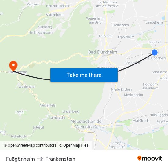 Fußgönheim to Frankenstein map