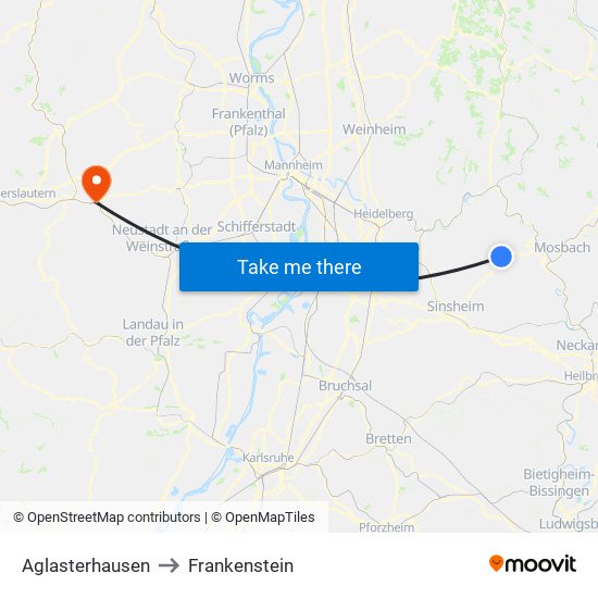 Aglasterhausen to Frankenstein map