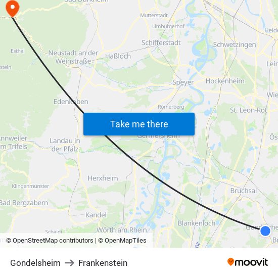 Gondelsheim to Frankenstein map