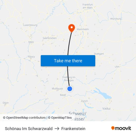 Schönau Im Schwarzwald to Frankenstein map