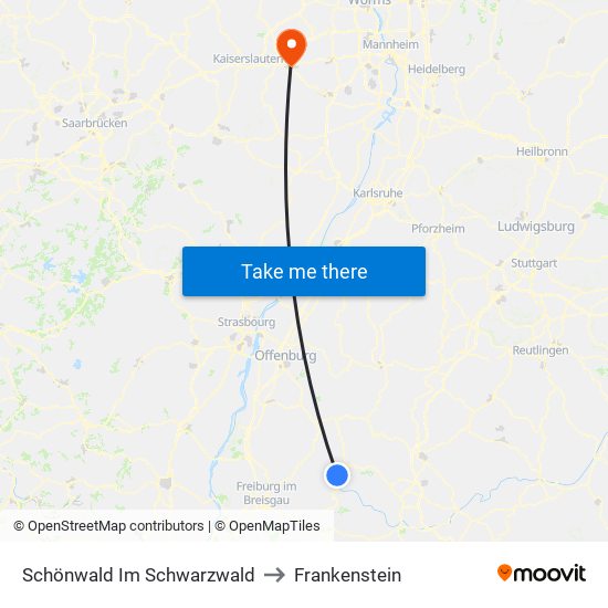 Schönwald Im Schwarzwald to Frankenstein map