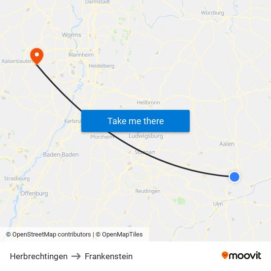 Herbrechtingen to Frankenstein map