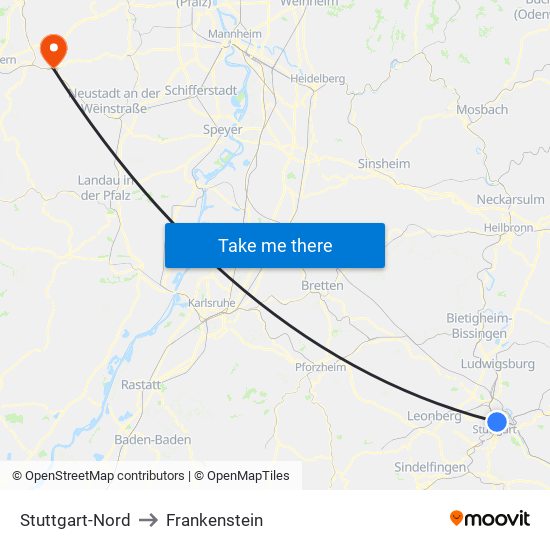 Stuttgart-Nord to Frankenstein map