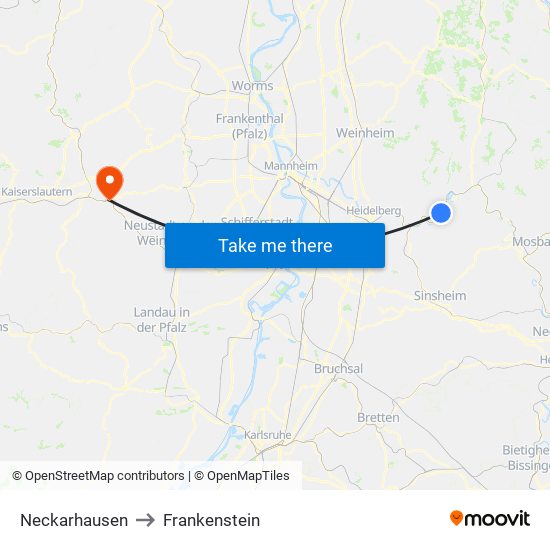 Neckarhausen to Frankenstein map